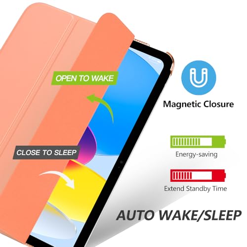 Image of MoKo for iPad (A16) 11th Generation Case 11 Inch 2025, iPad 10th Generation Case 10.9 Inch 2022, Slim Stand Hard PC Translucent Back Shell Smart Cover, Support Touch ID, Auto Wake /Sleep,Apricot Orange