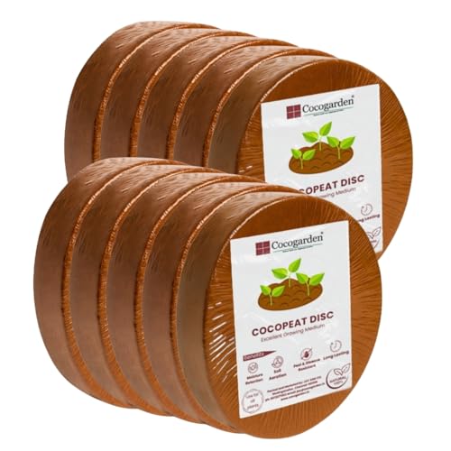 Image of Cocogarden Cocopeat Disc (100 mm, Pack of 10) | for Seedling, Germination, Home Gardening, Potting Soil Mix for Plants, Hydroponics