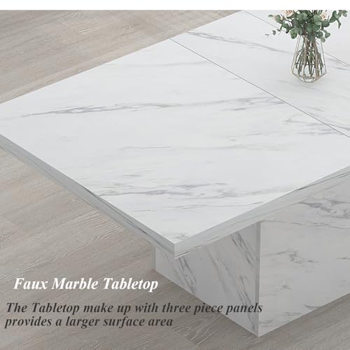 Image of HSH 71 inch White Faux Marble Dining Table for 6-8, Rectangle Dining Room Table