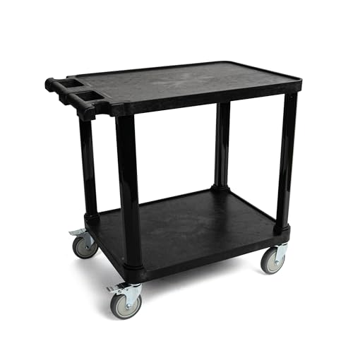 Image of Pearington 2-Tier Compact Multi-Purpose Plastic Utility Cart with Lockable Wheels up to 150lbs, Black