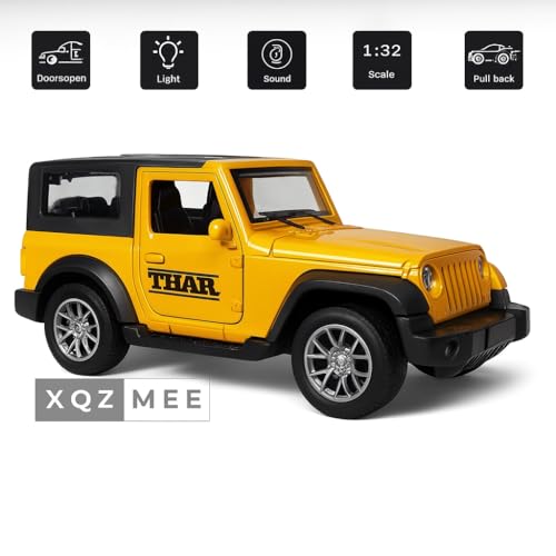 XQZMEE 1:32 Scale Die Cast Metal Pull Back Thar| Car Toy for Kids with Openable Doors, Light & Music | Pack of 1 (Pearl Yellow)