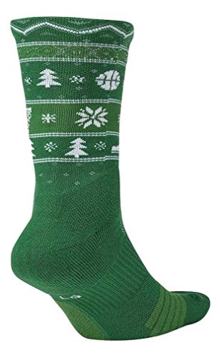 Image of Nike Elite Crew Womens /Youth Basketball Christmas Socks S(Fits Women 4-6, Youth 3Y-5Y) SX7866-312 Green, White
