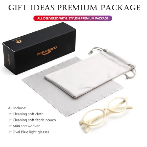 Image of AIEYEZO Small Oval Blue Light Glasses for Women Fashion Retro TR90 Oval Frames Computer Screen Glasses (Milk White)