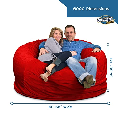 Image of Ultimate Sack 6000 6-Foot Bean Bag Chair, Charcoal Fur Cover - Oversized Foam Lounger, Floor Seat, Small Sofa, or Couch Bed for Living Area, Gaming Room, or Reading Lounge