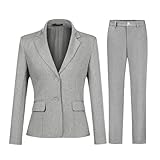 YUNCLOS Women’s Formal Two Piece Office Lady Suit Set Work Blazer Jacket Pant Gray
