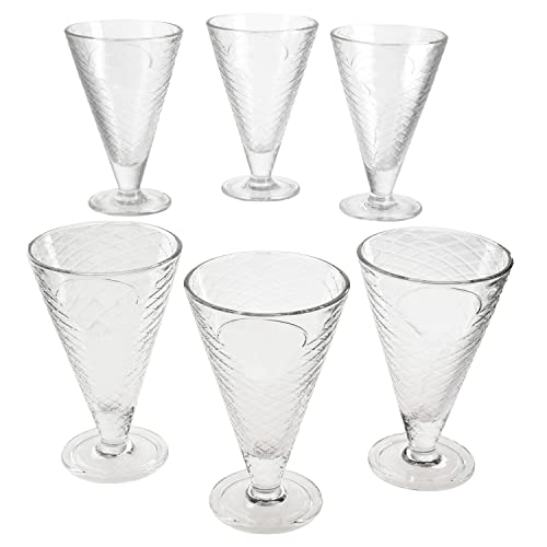 MamboCat 6er Set Copa Helado Eisbecher mit Fuß aus Glas I Klar I 340 ml I mit Waffel-Relief I konische Dessert-Schälchen, Eisgläser, Früchtebecher I für Vorspeisen, Cocktails, Eiscreme & Desserts