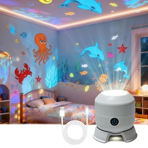 FiTspi Dynamiczna obrotowa lampa projektora LED, kolorowa obrotowa lampa projekcyjna, ocean, ładowana przez USB, lampka nocna do sypialni, kina domowego, na imprezę, dekoracja bożonarodzeniowa