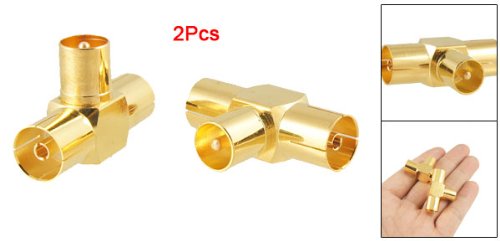 uxcell 2 Pzs Conector TV PAL 1 Macho a 2 Hembra miniatura 2