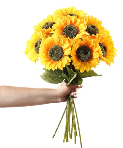 Laelfe 8 Pcs Tournesols Artificiels, 45 cm Fausses Fleurs Tournesol en Plastique pour Vases Hauts, Maison, Décoration de Table, Mariage, Anniversaire