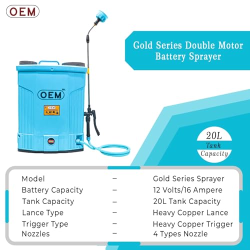 Image of OEM 20L Gold Series Battery Sprayer with Double Motor, 12V16A Battery, Digital Voltmeter, Heavy Copper Lance & Clutch, Metal Hook Belt, Back Support, Long Filter - Powerful Agriculture Sprayer