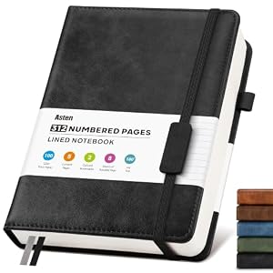 A5 Lined Leather Journal Notebook: Hardback Journal for Women Men, Black