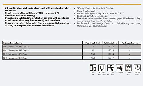 Chamäleon UHS Vernis transparent 5 l résistant aux rayures Black Line 2K Acrylique 2:1 + durcisseur standard 2,5 l pour voiture