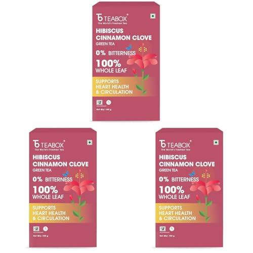 Image of Teabox Hibiscus Cinnamon Clove Green Tea | 100g Loose Leaf Herbal & Spice Blend | Natural Hibiscus, Clove & Cinnamon | Flavorful, Fresh & Low Caffeine (Pack of 3)