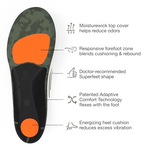 Superfeet Hike Cushion Insoles - Trim-to-Fit Flexible Arch Support Inserts for Hiking Boots or Shoes - Professional Grade, Rifle Green, Men 11.5-13 / Women 12.5-14