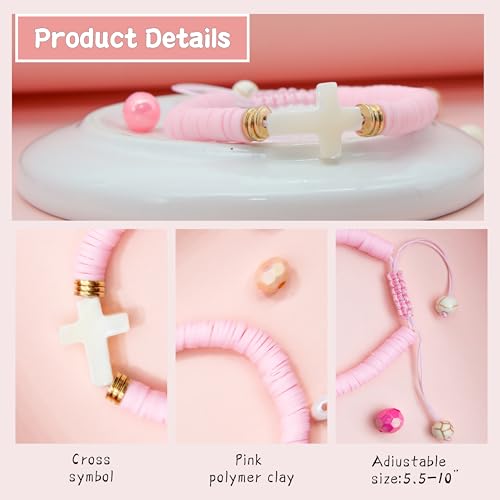 Cross Bracelet Communion Gifts for Girls，Baptism Confirmation Blessing Bracelet First Holy Communion Gifts Polymer Clay Cross Bracelets for Girls Teen Girl3
