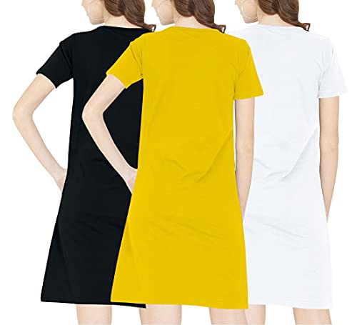 Image of Women's Regular Fit Knee Length Yoga Combo Cotton Graphic Printed Round Neck Pack of 3 with Yellow Yoga T Shirt