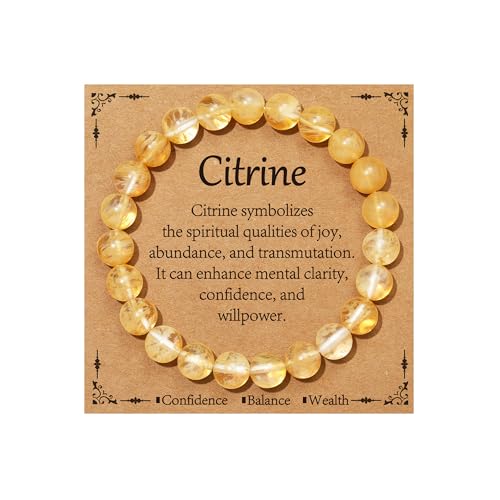 Gnamy Citrine Crystal Bracelet for Women Healing Crystal Bracelet for Spiritual Healing Positive Energy Stress Relief Natural Stone Stretch Beaded Bracelets Jewelry Birthday Valentines Gifts for Daughter Her Friends Girlfriend