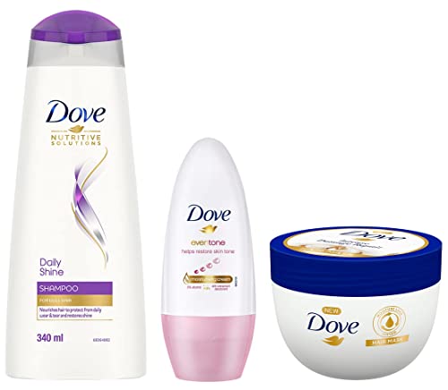 Image of Dove Intense Damage Repair Hair Mask for Dry & Rough Hair, 300ml&Dove Eventone Deodorant Roll On&Dove Daily Shine Shampoo 340 ml