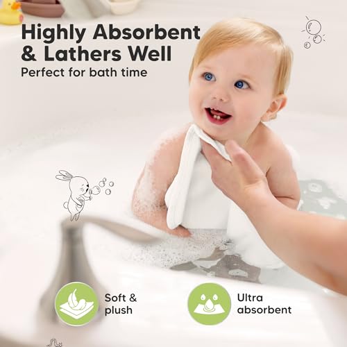 Image of 12-Pack Baby Washcloths, Soft Absorbent Washcloths for Face, Body (White)
