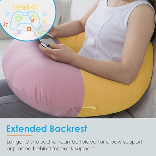 Image of QUEEN ROSE Reading Pillow for Gaming, Lap Desk Pillow for Sitting in Bed or Sofa, Compact Arm Support Pillow for Reading, Playing or Crocheting, Cooling Pink