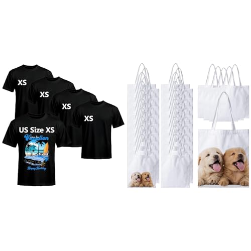 Joyclub Bundle of 5 PCS Black Blank t Shirts and 40 Pieces Sublimation Blanks Canvas Tote Bags