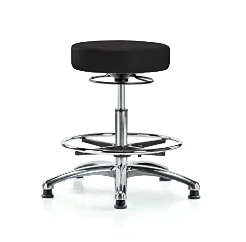Image of Perch Chrome 360 Degree Height Adjustable Stationary Stool with Foot Ring | Medium Bench Height 20.5-28 inch | Black Vinyl