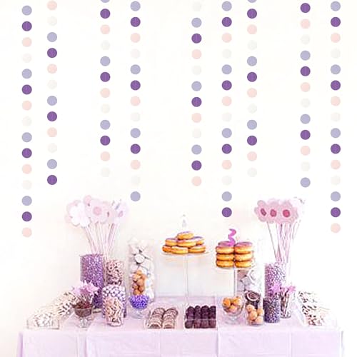 Image of Purple-Pink White Party-Decorations Paper Garland - 52ft Lavender Birthday Streamers Banner, Lilac Baby Bridal Shower Wedding Bachelorette Hanging Supplies Decor Hugfond