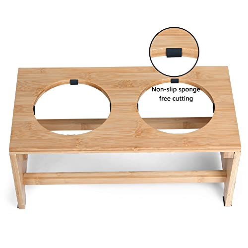 Bamboo Elevated Dog Bowls, Raised Dog Bowl Stand with 2 Stainless Steel Bowls, Pet Feeder for Food and Water, 7" Tall - Image 6