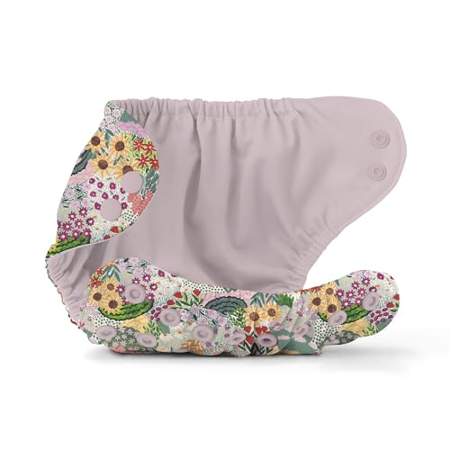 Esembly Cloth Diaper Cover - Reusable Swim Diaper, Waterproof, Breathable - Adjustable Outer Layer Over Absorbent Inner for Blowout Protection - Botanic Garden, Size 2 (18-35lbs)