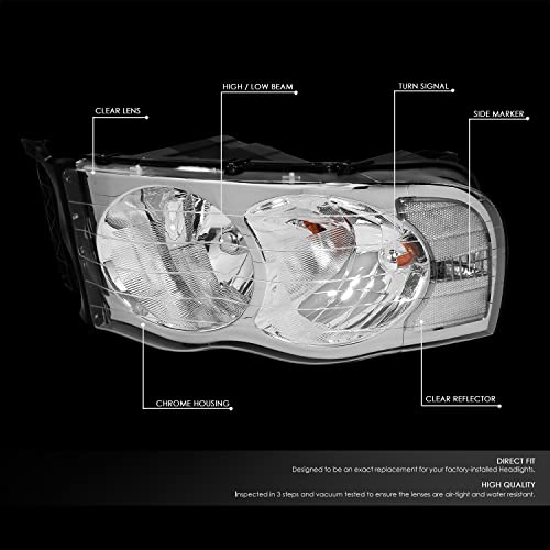 DNA MOTORING Pair Headlights Compatible with 02-05 Dodge Ram 1500 2500 3500, Left & Right, Chrome Housing Clear Corner, HL-OH-DR02-CH-CL1 - Image 3