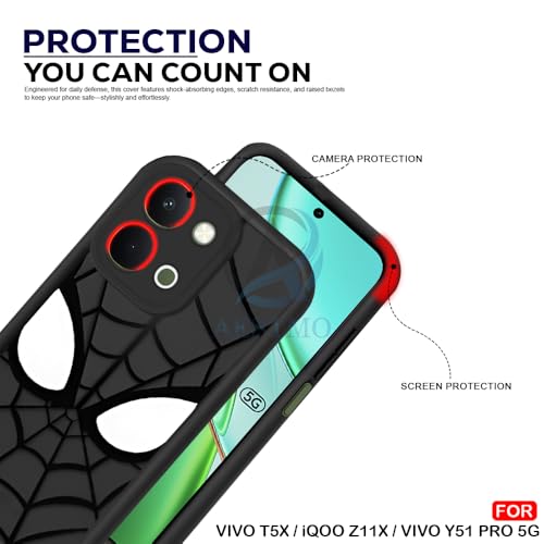 Image of AESTMO Back Case Cover for iQOO Z11X / Vivo T5X / Vivo Y51 Pro 5G Cover | Spidey Face Mask Design | Silicone Case | Full Body Protection | Camera Protection Back Cover (Black)