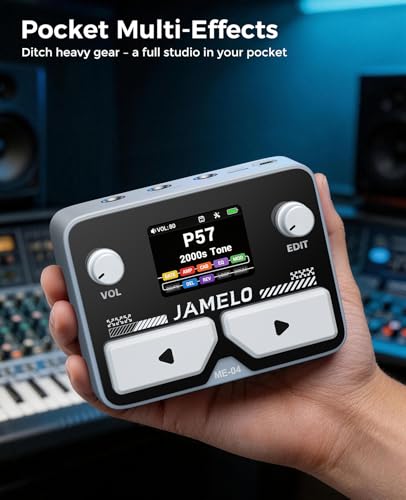 Image of JAMELO Pocket Guitar Multi Effects Pedal, with 125 Effects, 99 Presets, 30 Amp Modeling, IR Loaders, Looper 100 Drum Rhythms BT Audio USB OTG Support Rechargeable Guitar Effects Processor (Gray)
