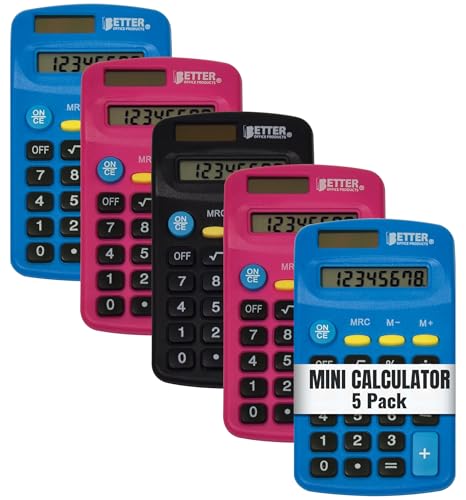 Better Office Products Pocket Size Mini Calculators, 5 Pack,...