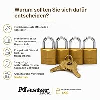 Master Lock Vorhängeschloss, massives Messingschloss Breit, 120Q (Set mit 4 schlüsselgleichen Schlössern) – Ansicht 3