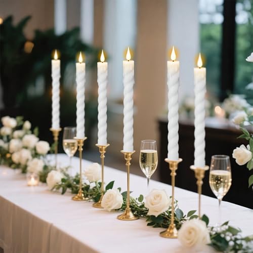 Image of Flickering Flameless Taper Candles with Remote and Timer, 2 Pack Battery Operated LED Taper Candles 3D Wick Plastic Dripping Effect Dinner Wedding Holiday Decor(White, 0.78 inch D x 9.65 inch H)