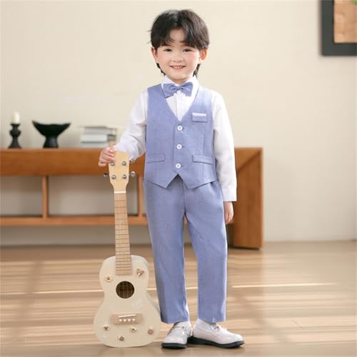 Boys Formal Tuxedo Suit Vest 3 Piece Outfit Set for Kids Stylish Attire with Pants and Bowtie Ideal for Weddings2