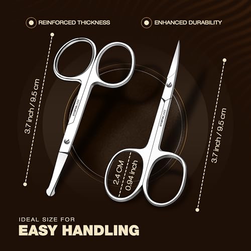 Utopia Care Curved and Rounded Facial Hair Scissors For Men - Moustache Scissor - Set of 2, Silver