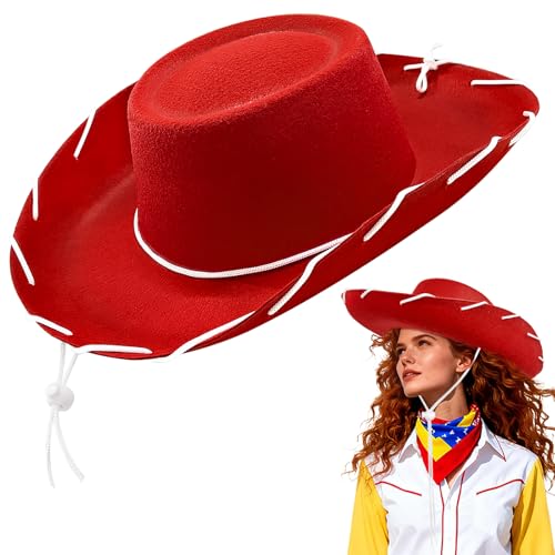 Red Cowgirl Hat,Felt Western Cowboy Hats Wild West Rodeo Costume for Men Women Kids Valentines,Halloween Cosplay,Themed Party,Birthday
