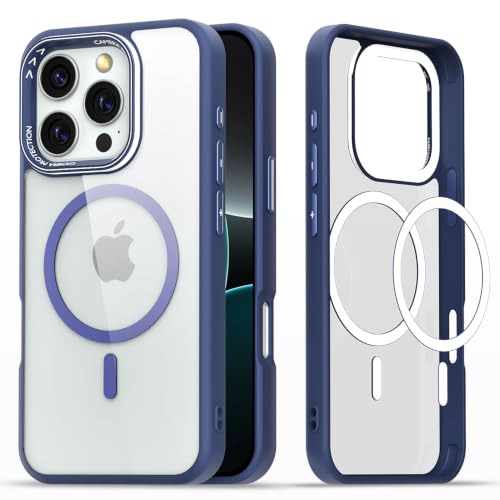 Image of Pikkme Back Cover for iPhone 16 Pro | Shockproof | Mag-Safe Compatible | Hard Transparent Back | Premium Raised Camera Protection | Bumper Case (Blue Mag-Safe)