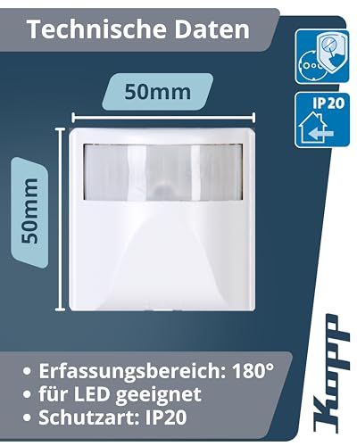 Kopp INFRAcontrol R 180° UP Infrarot-Bewegungsschalter in Arktisweiß - 3-Draht-Bewegungsmelder mit 10m Reichweite - Einstellbare Einschaltdauer & Dämmerung - Für Lasten bis 1000 W, 230 V~