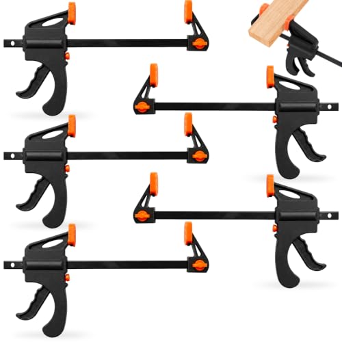 Image of 5-Pack Bar Clamps for Woodworking 4 Inch One-Handed Wood Working Clamp Spreader Quick-Change F Clamp for Gluing Drilling Sawing Securing Carpentry and DIY