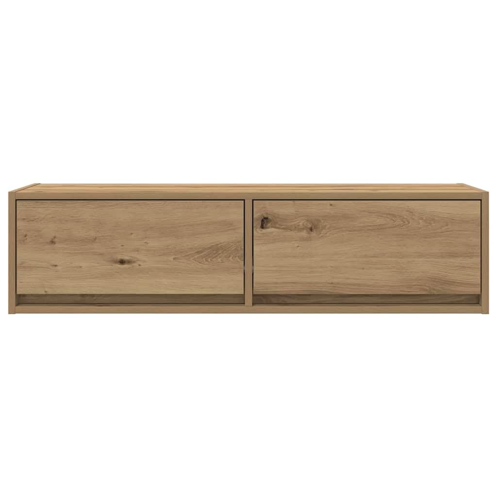 Mueble de TV montado en la pared de roble Artisan, 100 x 31 x 25,5 cm, material de madera con 2 cajones, ahorro de espacio, moderno mueble bajo para sala de estar, almacenamiento, alta