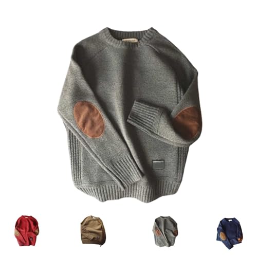 Mens Sweater with Elbow Patches, Patch Designs Knitted Sweater, Harajuku Streetwear O Neck Pullovers