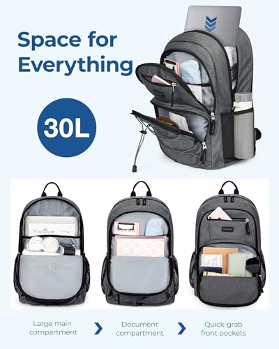 BAGSMART College Laptop Backpack, 15.6 Inch Travel Backpack Airline Approved, 30L Casual Daily Backpack, Lightweight College Bookbag for Women Men, Gray2