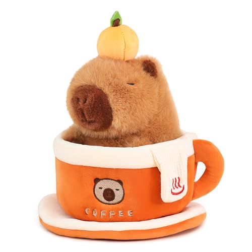 Peluche Capybara de 22,9 cm marron avec tasse à café : le doudou original et doux
