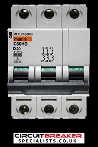 Image of Schneider Electric MERLIN GERIN 20 AMP TYPE D 10kA TRIPLE POLE MCB CIRCUIT BREAKER C60HD 25730