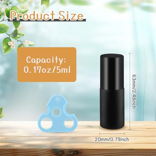 24 Pcs Essential Oil Roller Bottles Black Frosted Glass Roll On Bottle Empty Cosmetic Jars with Stainless Steel Roller Balls & Black Lids for Perfume Travel - 0.17oz/5ml2
