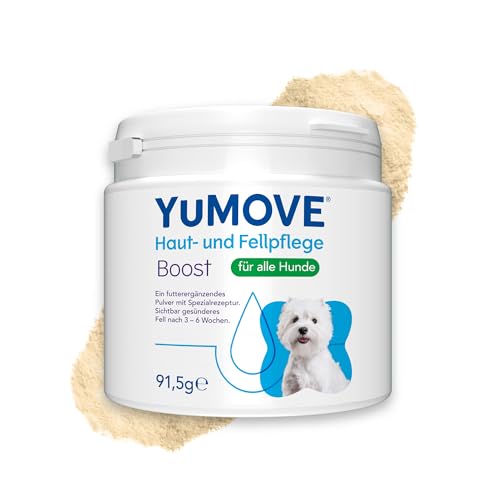 YuMOVE Haut und Fell Hund Ergänzungsmittel - 91,5 g Pulver 180 Portionen - Für alle Hunde - Nährt Haut und Fell von innen - Glänzendes Fell und Hautschutz - Mit Omega-Fettsäuren - Hautpflege für Hunde