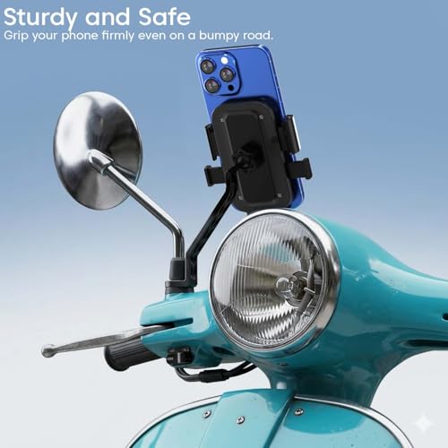 Image of Sounce RideLock Mirror Mount Mobile Holder for Bike, Scooty & Cycle, One-Click Lock Phone Holder with 360 Rotation, Secure Grip Phone Mount for GPS Navigation & Maps - Black