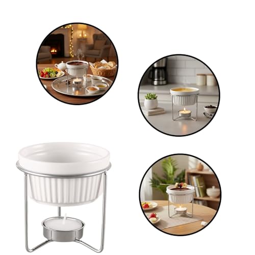 letixnink Ceramic Butter Warmer for Melting Chocolate or Butter - Tea Light Fondue Pot with Metal Stand